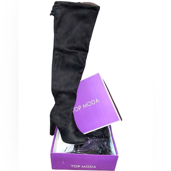Luxe Black Vegan Suede lace up Over the Knee Boots size 7.5 New in Box - Picture 1 of 7